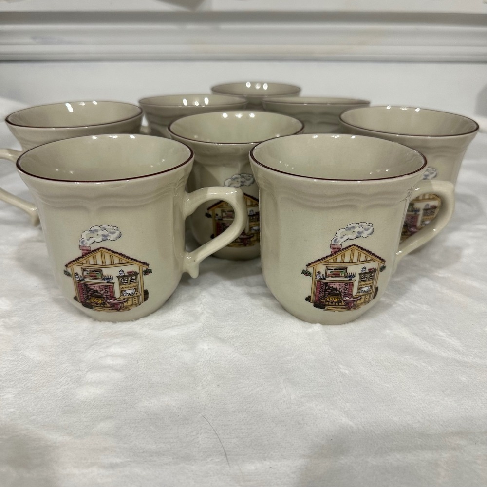 Century Stoneware Home Sweet Home Coffee Mugs Set of 8 Country Cottage Core